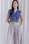 Sabel Floral Eyelet Top In Navy Blue