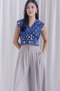 Sabel Floral Eyelet Top In Navy Blue