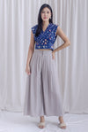 Sabel Floral Eyelet Top In Navy Blue