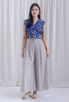 Sabel Floral Eyelet Top In Navy Blue