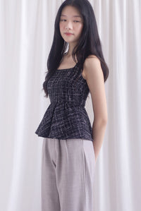 Sanders Tweed Peplum Top In Black