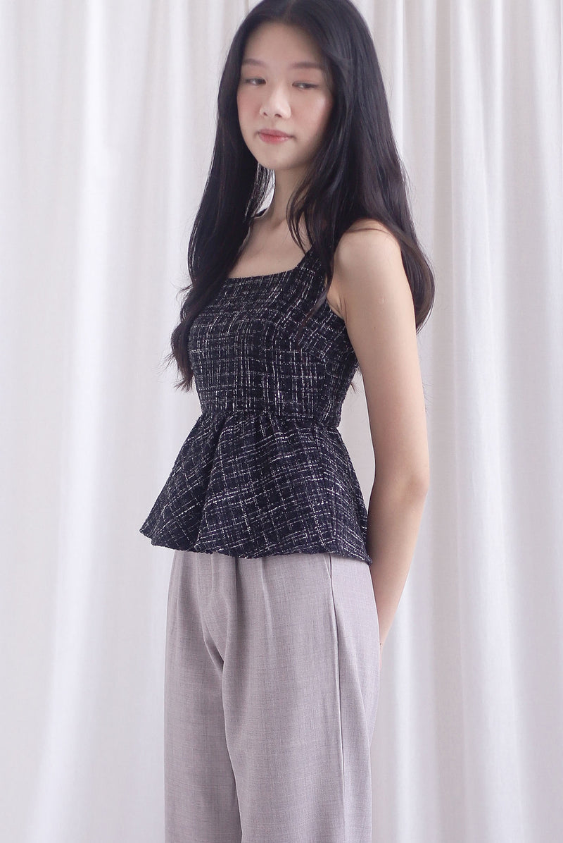 Sanders Tweed Peplum Top In Black