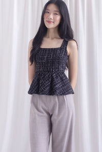 Sanders Tweed Peplum Top In Black