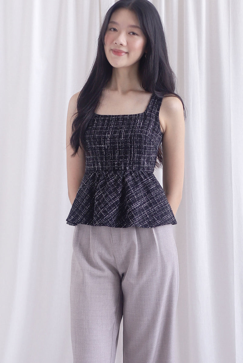 Sanders Tweed Peplum Top In Black