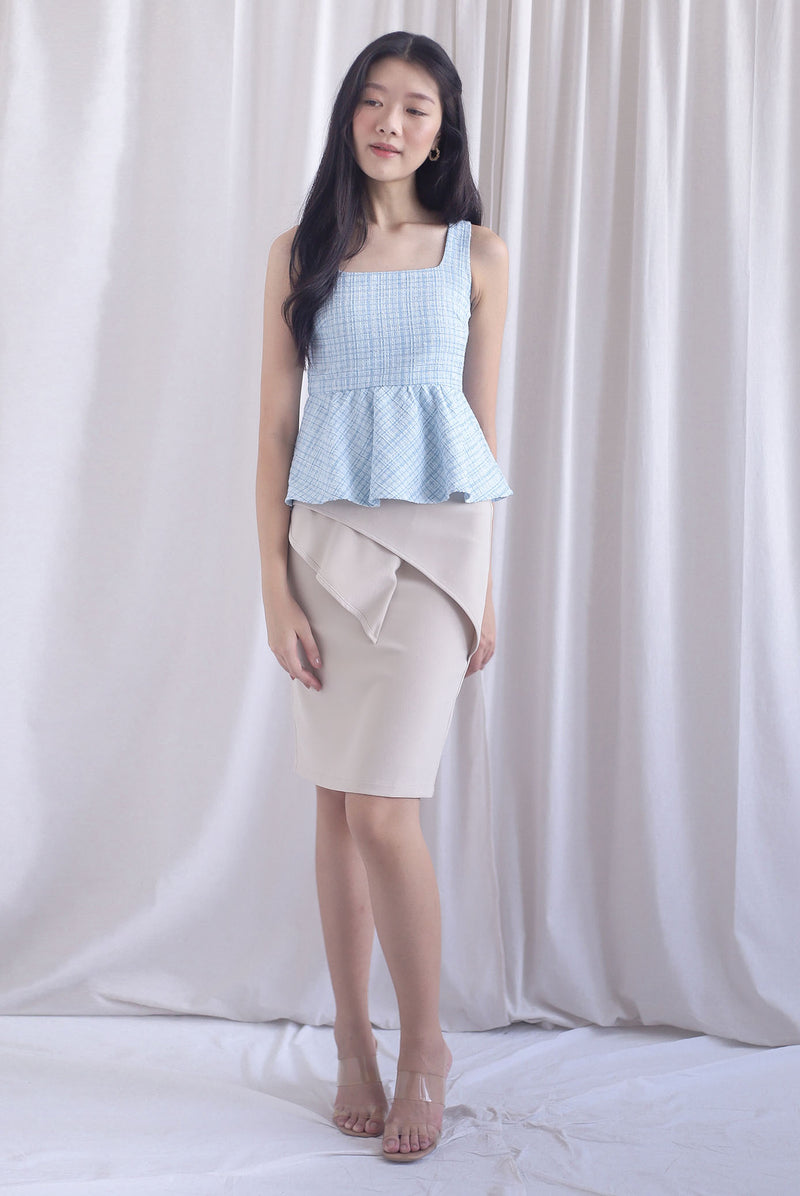 Sanders Tweed Peplum Top In Powder Blue