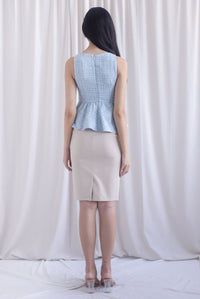 Sanders Tweed Peplum Top In Powder Blue