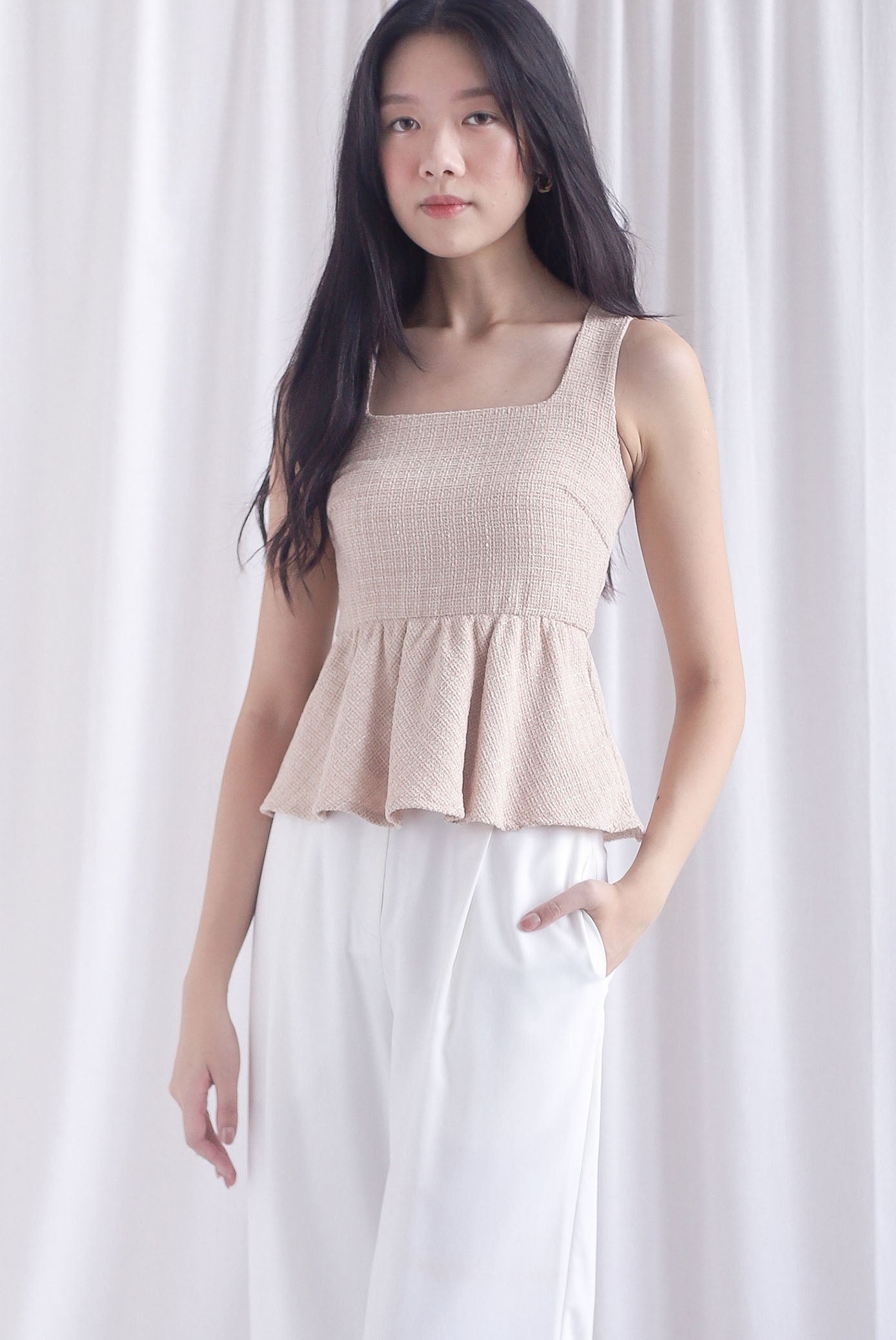 Sanders Tweed Peplum Top In Ecru