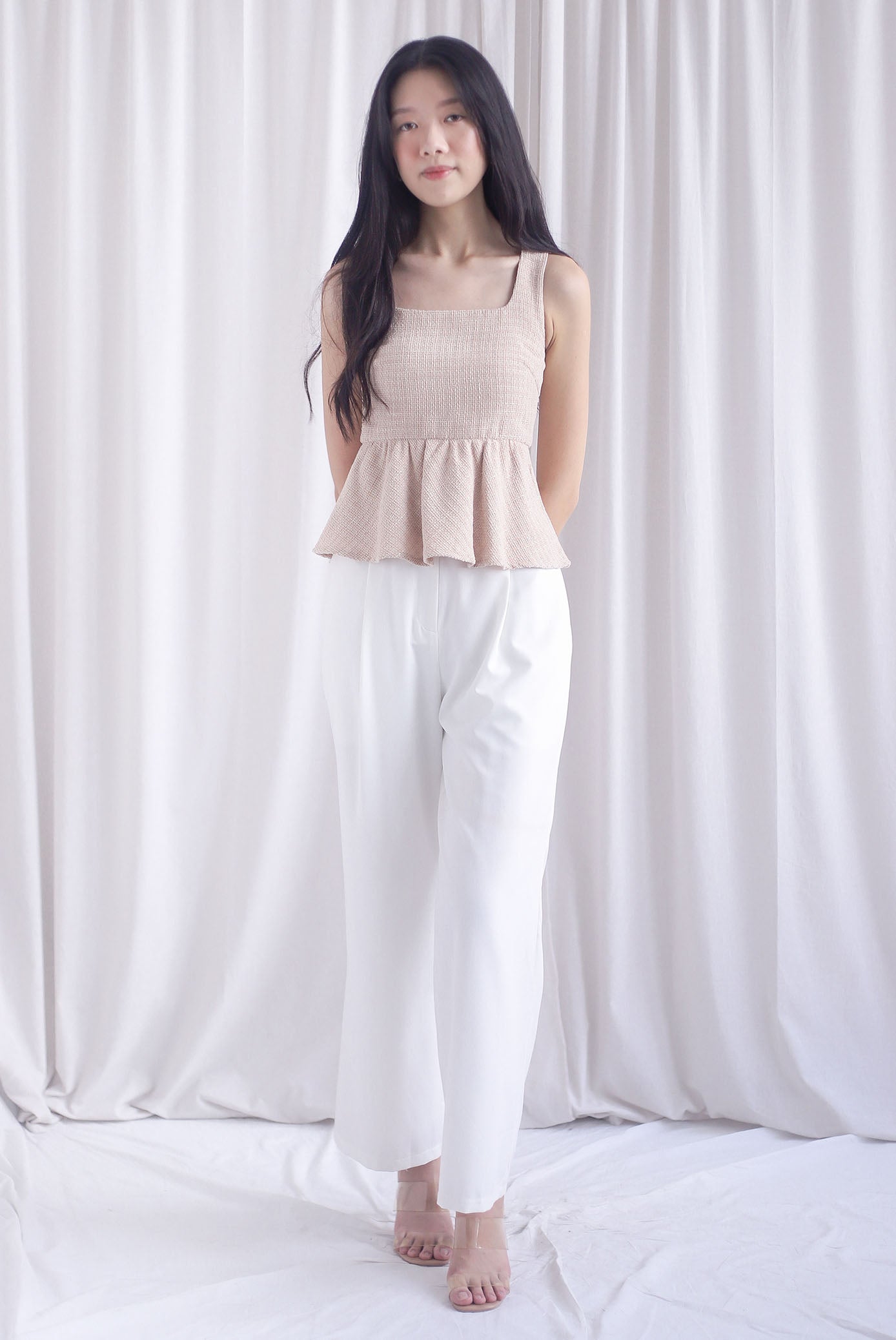 Sanders Tweed Peplum Top In Ecru