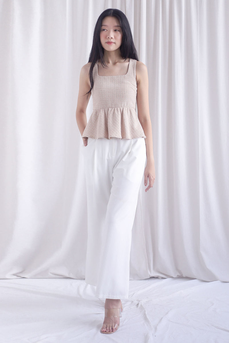 Sanders Tweed Peplum Top In Ecru