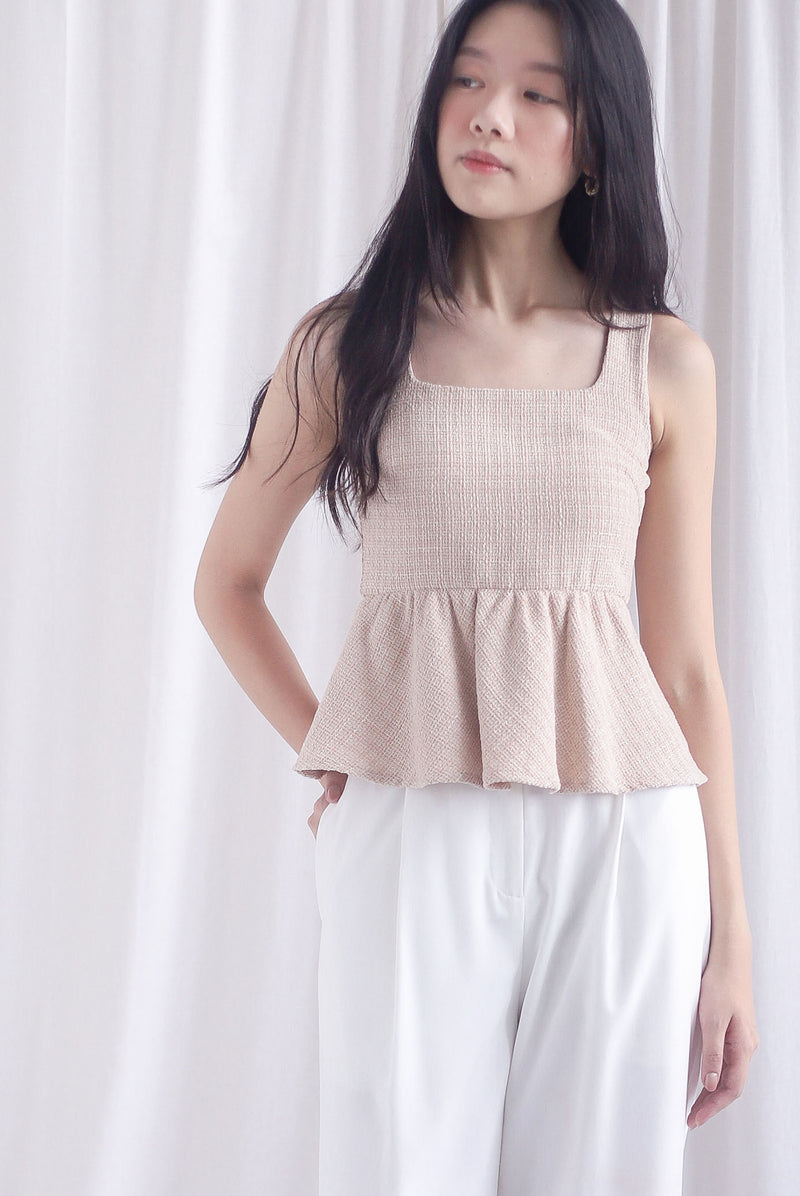 Sanders Tweed Peplum Top In Ecru