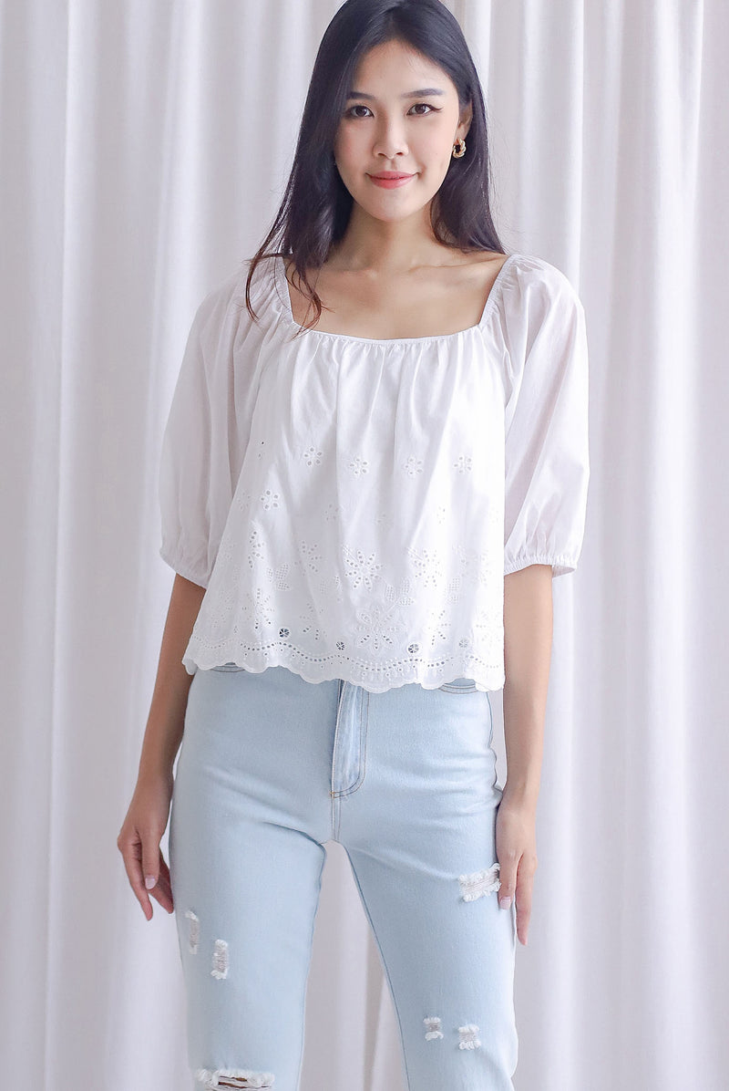 Sherlyn Eyelet Puffy Sleeve Top In White