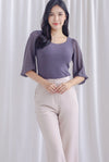 Shernice Chiffon Sleeve Padded Top In Gunmetal Grey