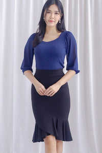 Shernice Chiffon Sleeve Padded Top In Navy Blue