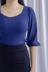 Shernice Chiffon Sleeve Padded Top In Navy Blue