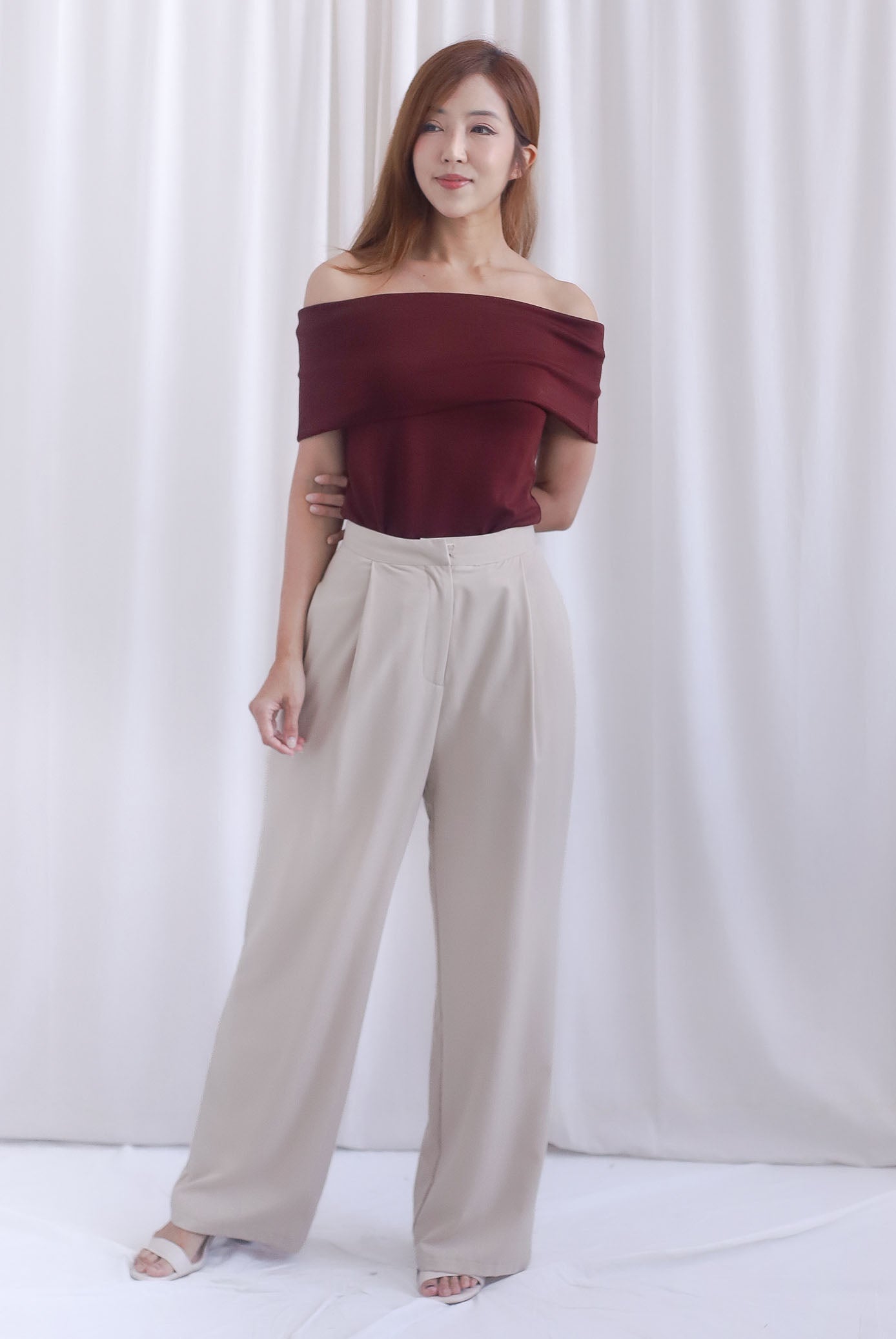 Sienna Off Shoulder Top In Burgundy