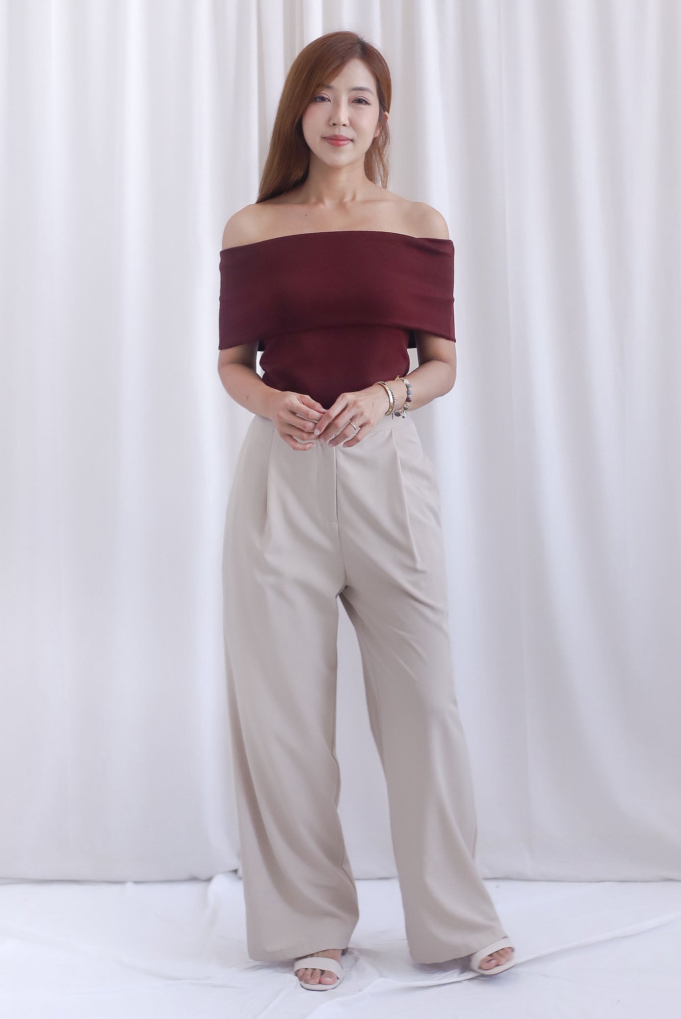 Sienna Off Shoulder Top In Burgundy
