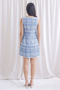 *Premium* Simone Frills Tweed Dress In Blue