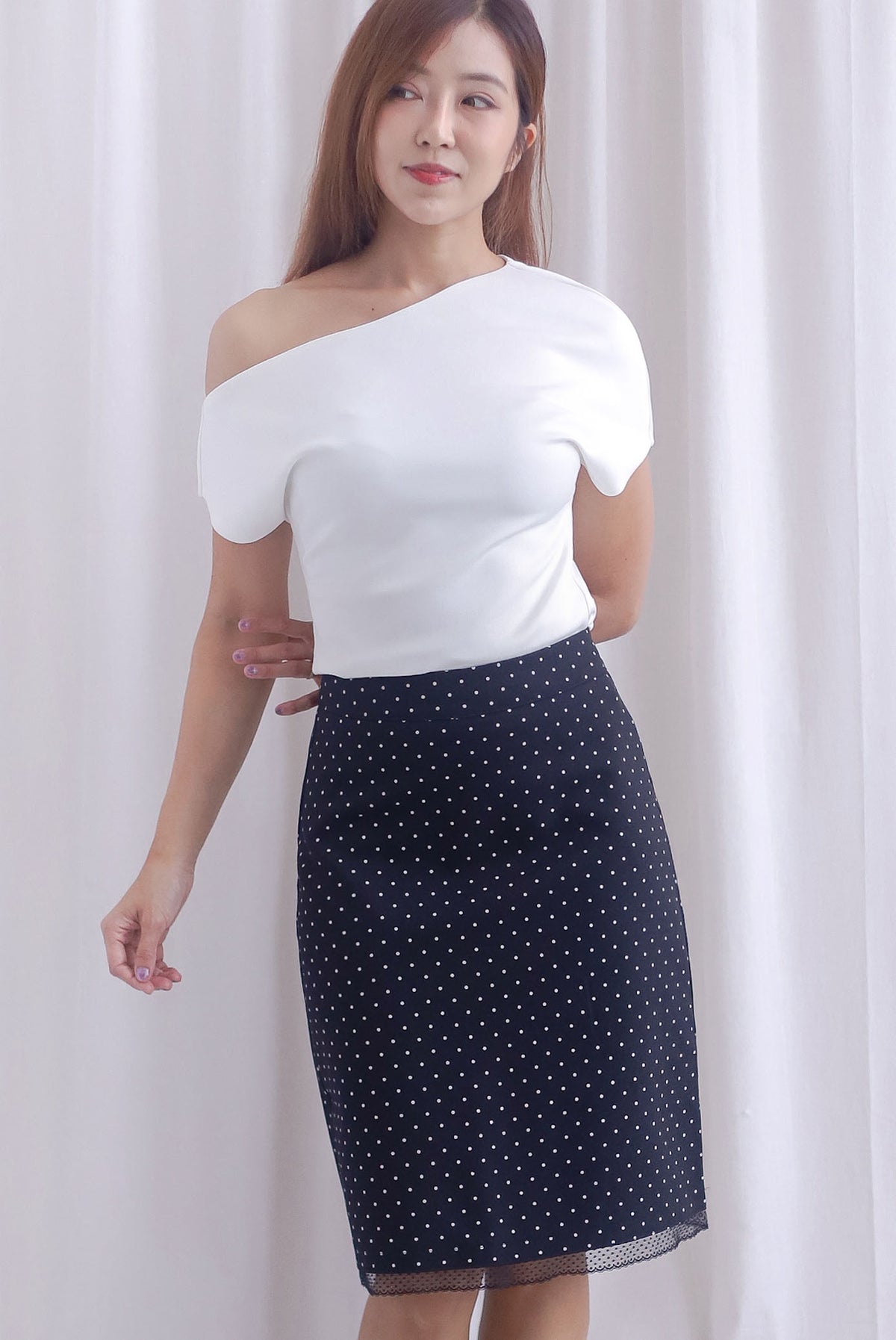 Soleil A Line Lace Hem Skirt In Polkadot