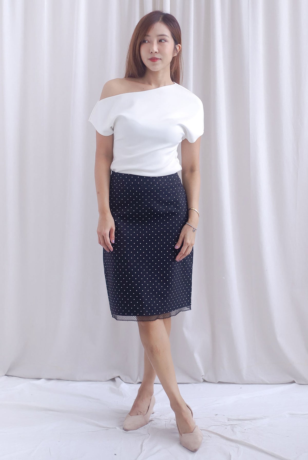 Soleil A Line Lace Hem Skirt In Polkadot