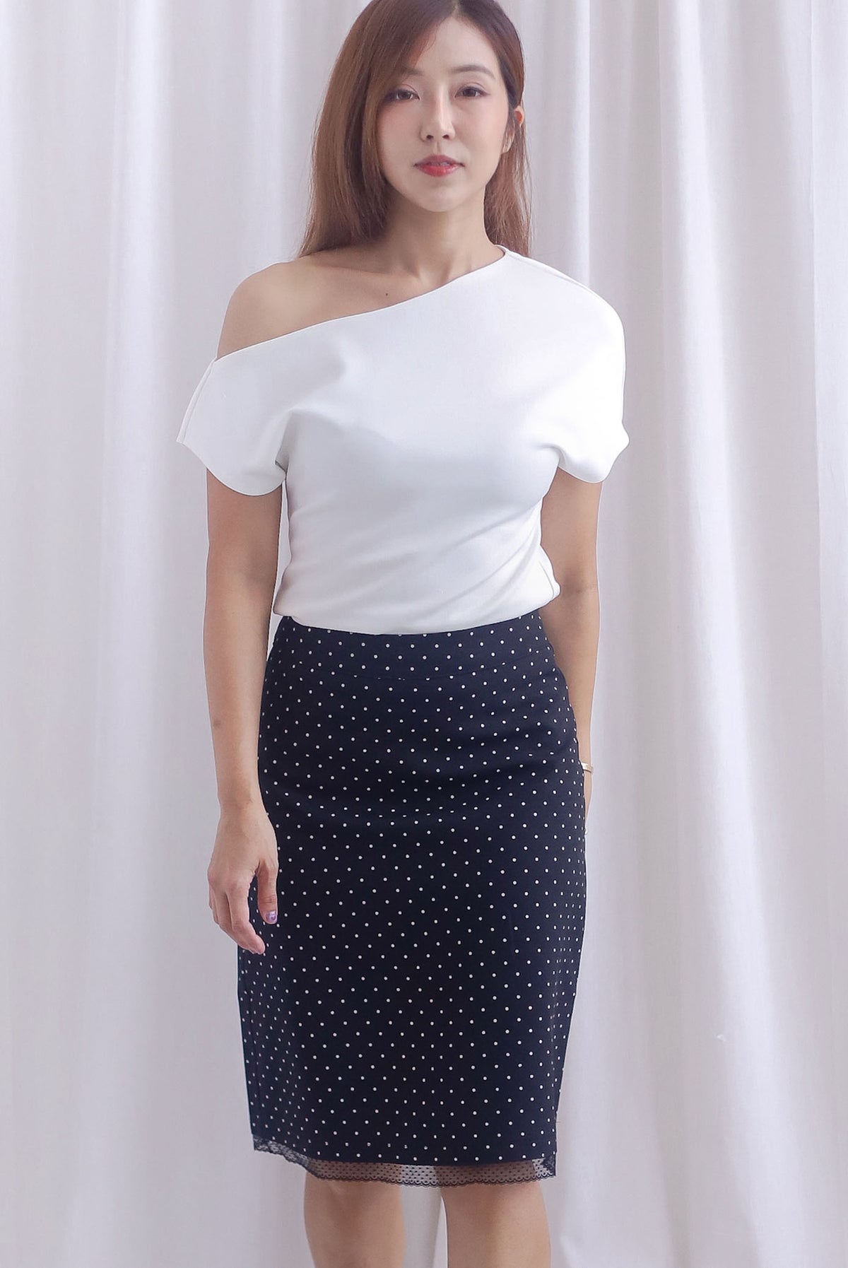 Soleil A Line Lace Hem Skirt In Polkadot