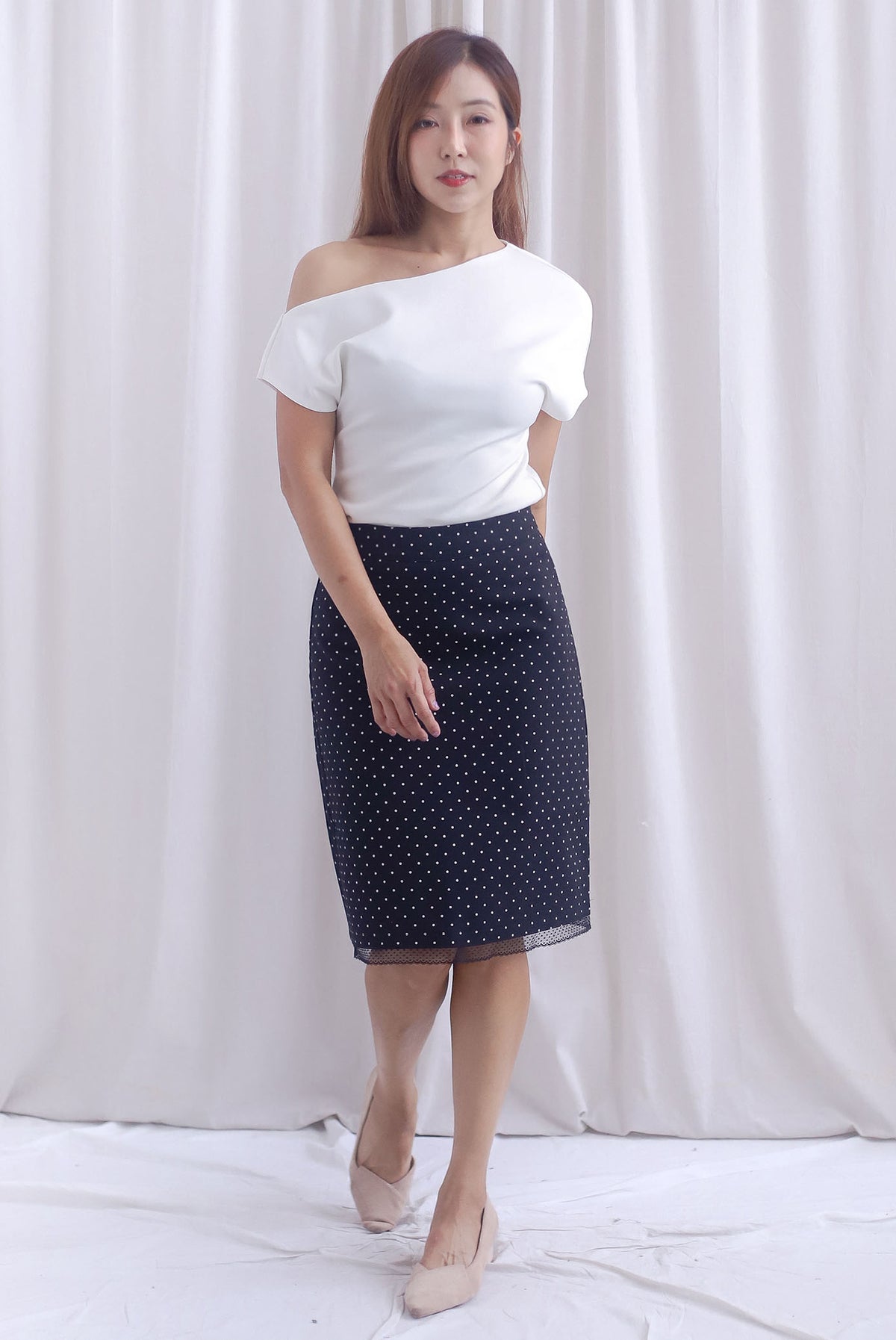 Soleil A Line Lace Hem Skirt In Polkadot