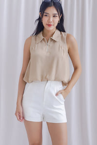 Sophia Balloon Zip Up Top In Beige