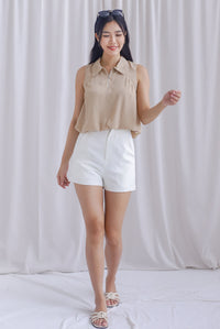 Sophia Balloon Zip Up Top In Beige