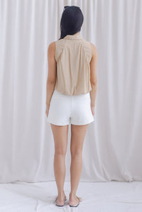 Sophia Balloon Zip Up Top In Beige