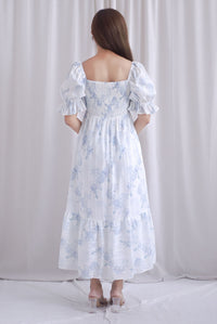 Spring Muse Puffy Sleeve Smocked Dress In Blue