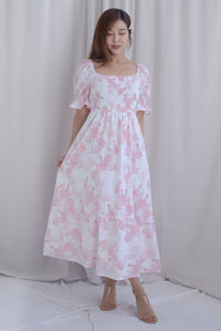 Spring Muse Puffy Sleeve Smocked Dress In Pink
