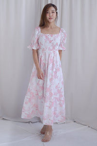 Spring Muse Puffy Sleeve Smocked Dress In Pink