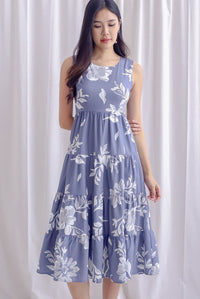 Starley Tiered Floral Maxi Dress In Greyish Blue