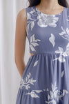 Starley Tiered Floral Maxi Dress In Greyish Blue