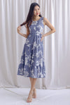 Starley Tiered Floral Maxi Dress In Greyish Blue