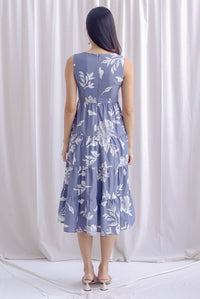 Starley Tiered Floral Maxi Dress In Greyish Blue