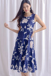 Starley Tiered Floral Maxi Dress In Navy Blue