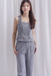 Steffi Gold Buttons Tweed Vest Top In Black