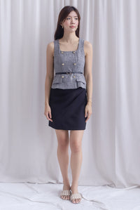Steffi Gold Buttons Tweed Vest Top In Black