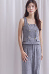 Steffi Gold Buttons Tweed Vest Top In Black