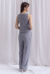 Steffi Gold Buttons Tweed Vest Top In Black