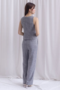 Steffi Gold Buttons Tweed Vest Top In Black