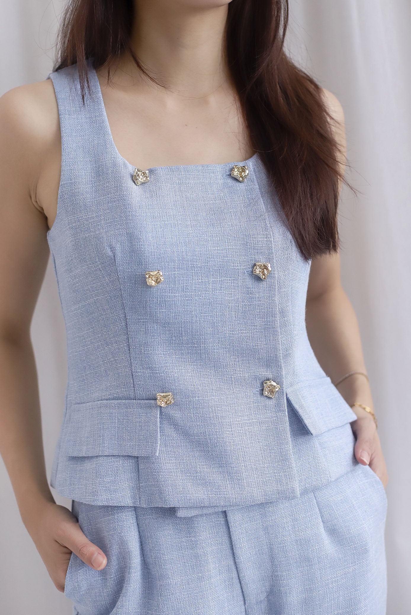 トップス pois tweed vest blue AQUA Tweed Boxy Vest - Exclusive | Bloomingdale's