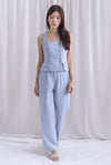 *Restocked*  Steffi Gold Buttons Tweed Vest Top In Blue