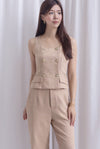 Steffi Gold Buttons Tweed Vest Top In Ecru