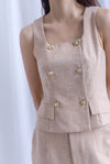 Steffi Gold Buttons Tweed Vest Top In Ecru