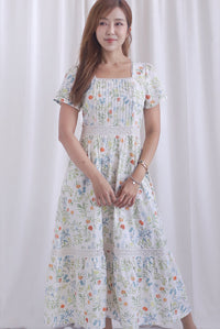 Summer Puffy Sleeves Lattice Pintuck Maxi Dress In Summer Cream