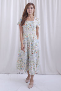 Summer Puffy Sleeves Lattice Pintuck Maxi Dress In Summer Cream