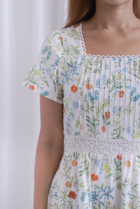 Summer Puffy Sleeves Lattice Pintuck Maxi Dress In Summer Cream