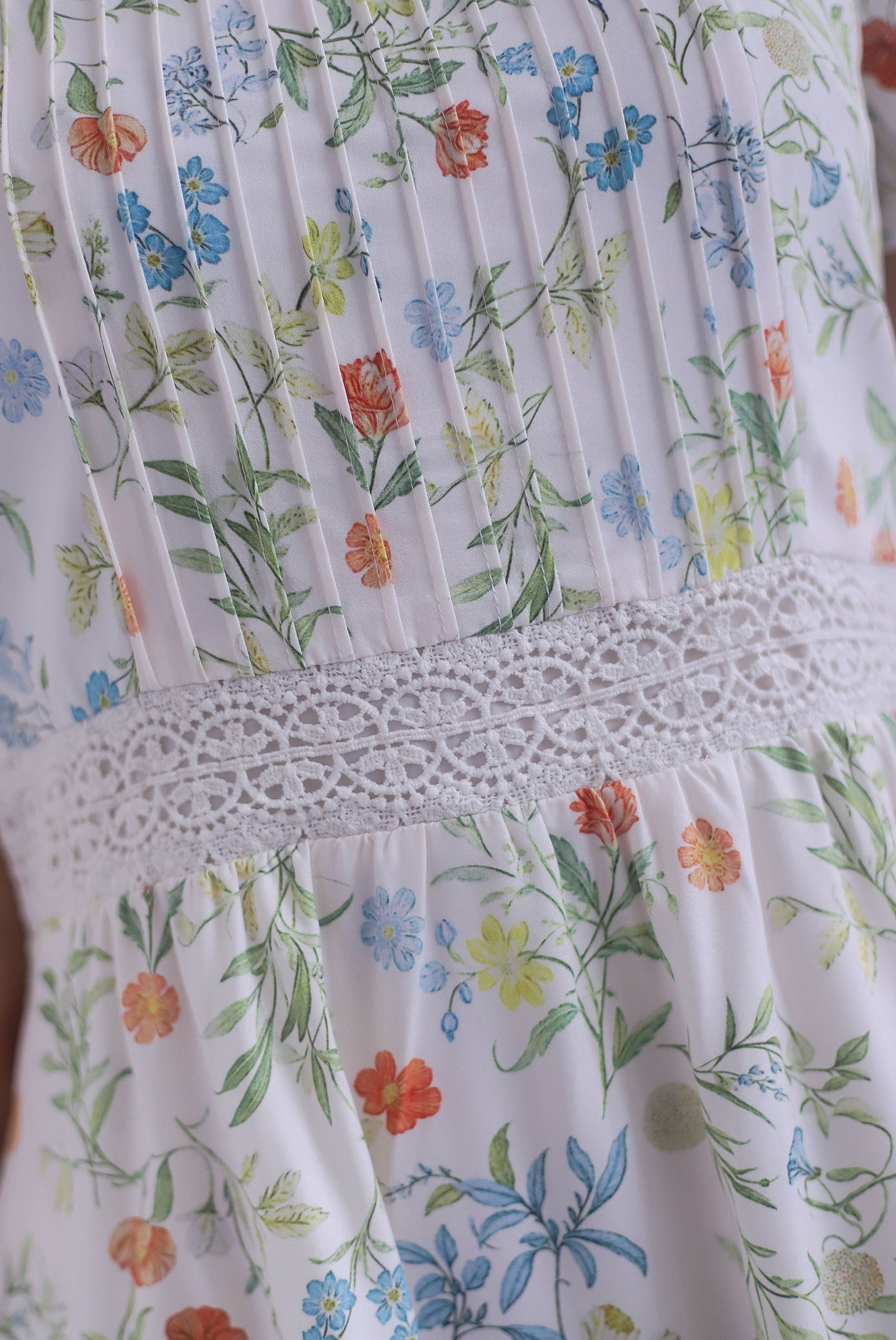Summer Puffy Sleeves Lattice Pintuck Maxi Dress In Summer Cream