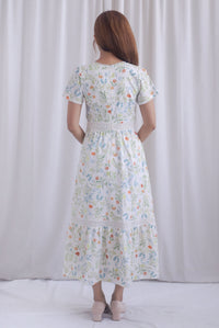 Summer Puffy Sleeves Lattice Pintuck Maxi Dress In Summer Cream